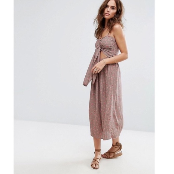 Straps tie front closure midi dress - Picture 2 of 5